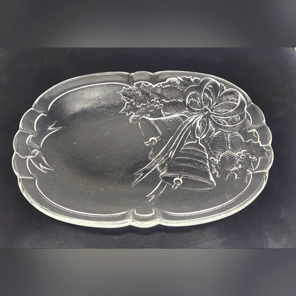 Mikasa Crystal Holiday Bells Oblong Plate – Vintage Christmas Serving Platter